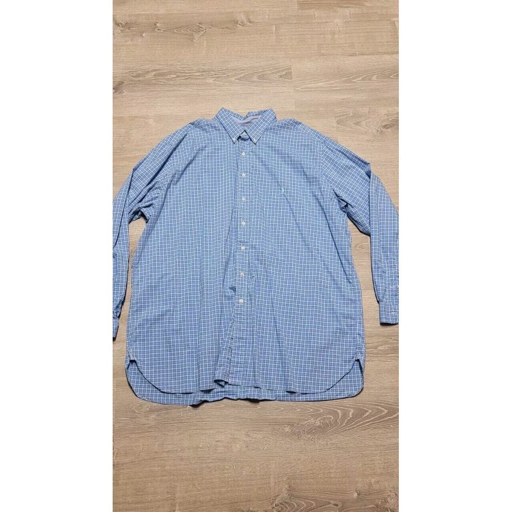 Ralph Lauren Button Down Shirt Men's Blue Long Sleeve Lime Green Pony Size 3XLT